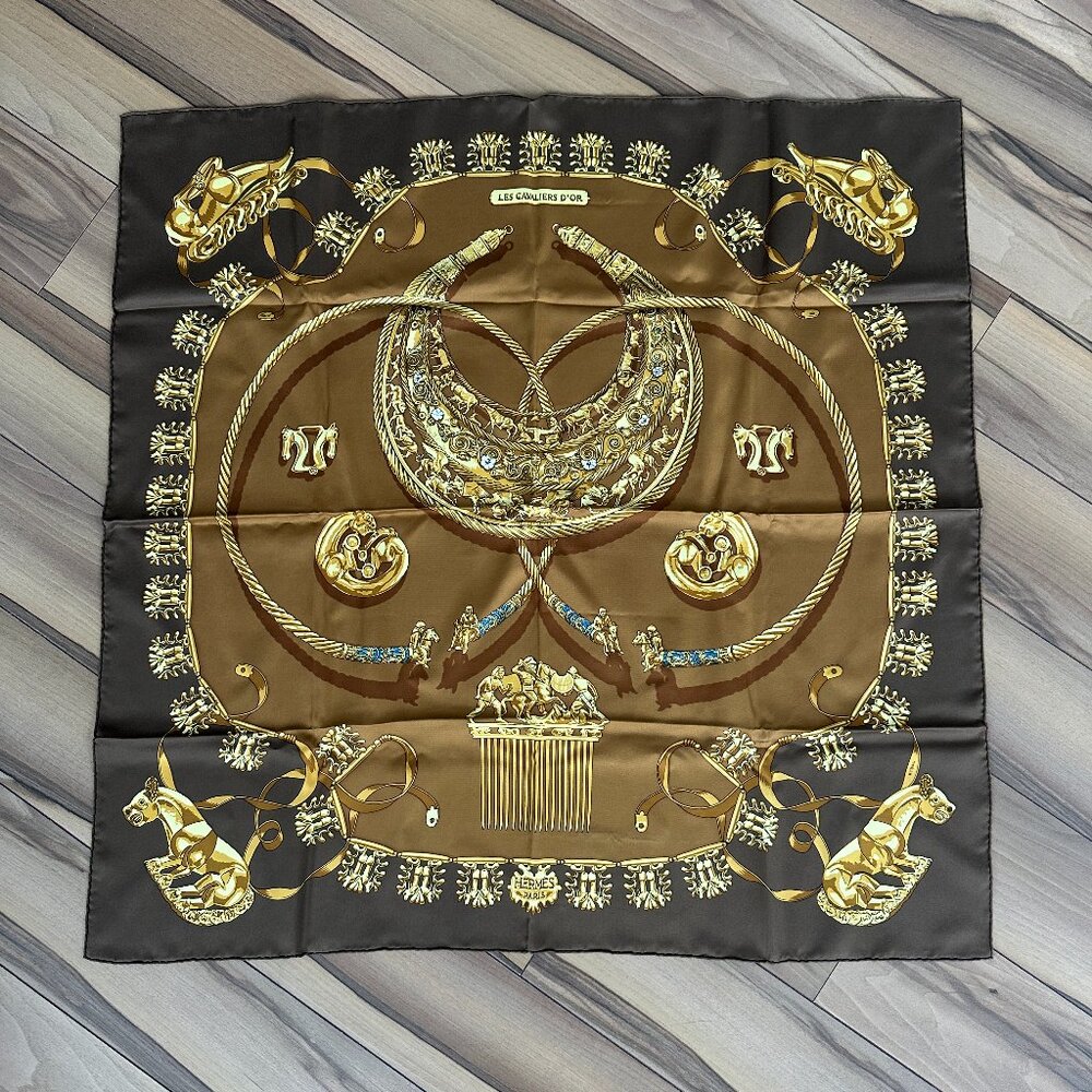 Hermès "Les Cavaliers d'Or" Silk Scarf Authentic